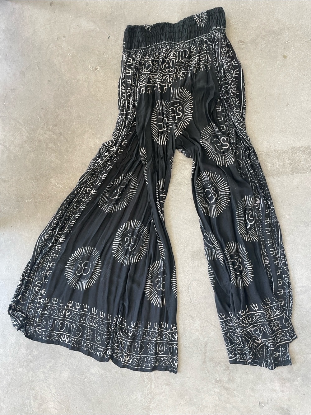Bohemian Black open Leg OM symbol Print Pants